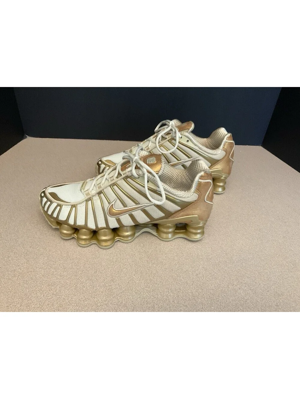 New! Womens Nike Shox TL Coconut Milk Metallic Gold Athletic Shoes. Size 6.5.